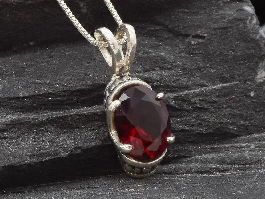 Tribal Ruby Pendant - January Birthstone Necklace, Red Ruby Silver Pendant