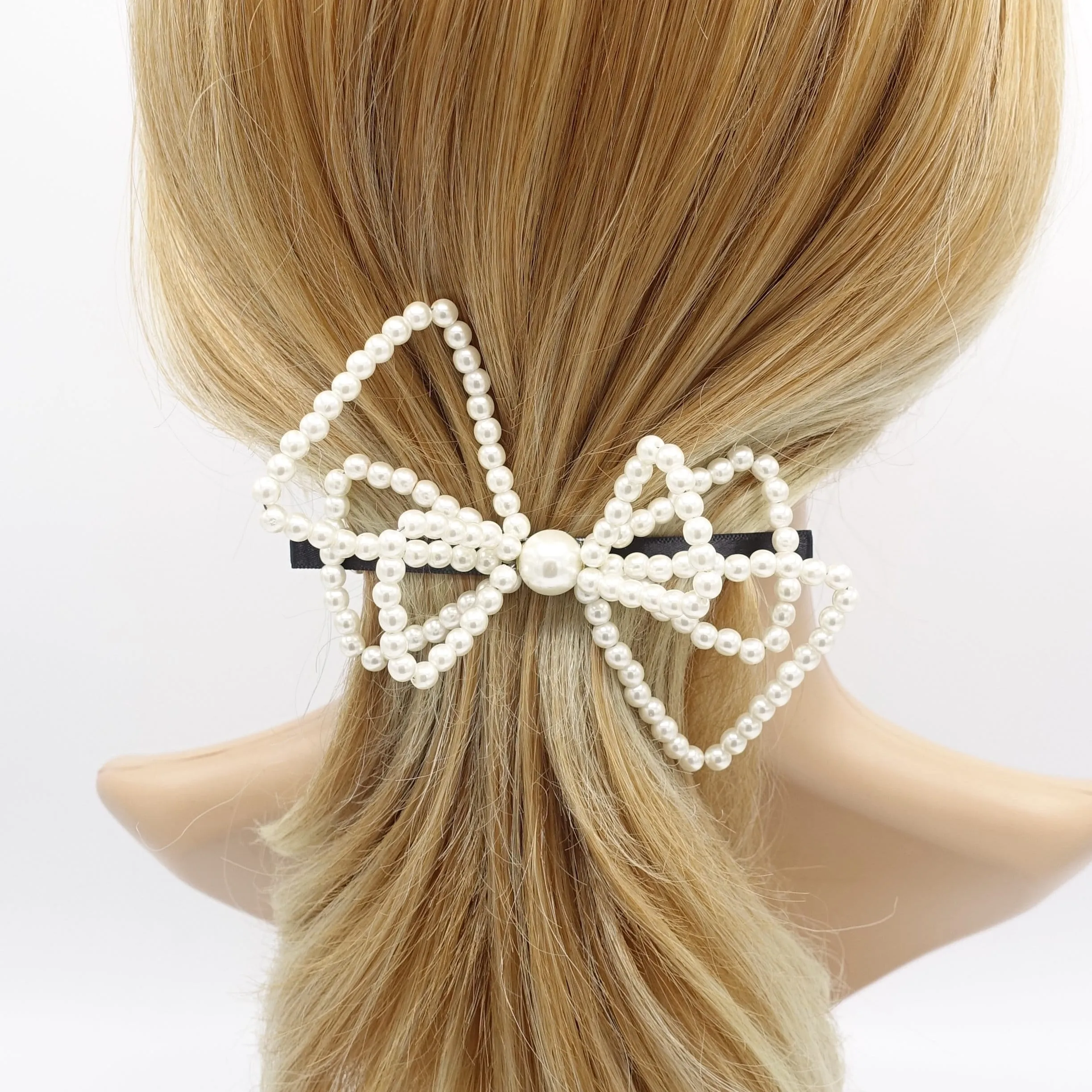 triple pearl bow barrette for women