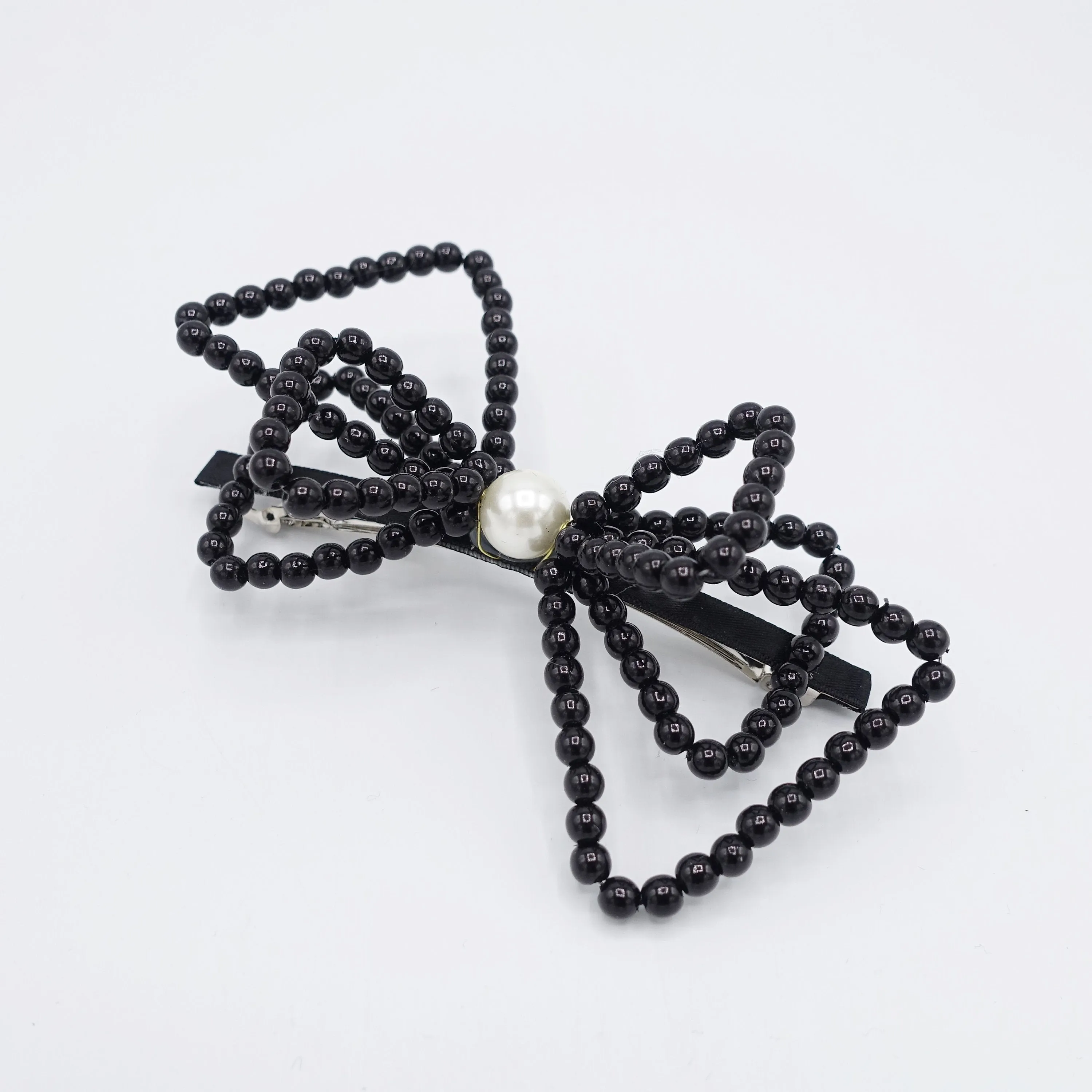 triple pearl bow barrette for women