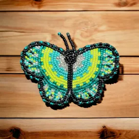 Turquoise and Neon Butterfly Beaded Hair Clip