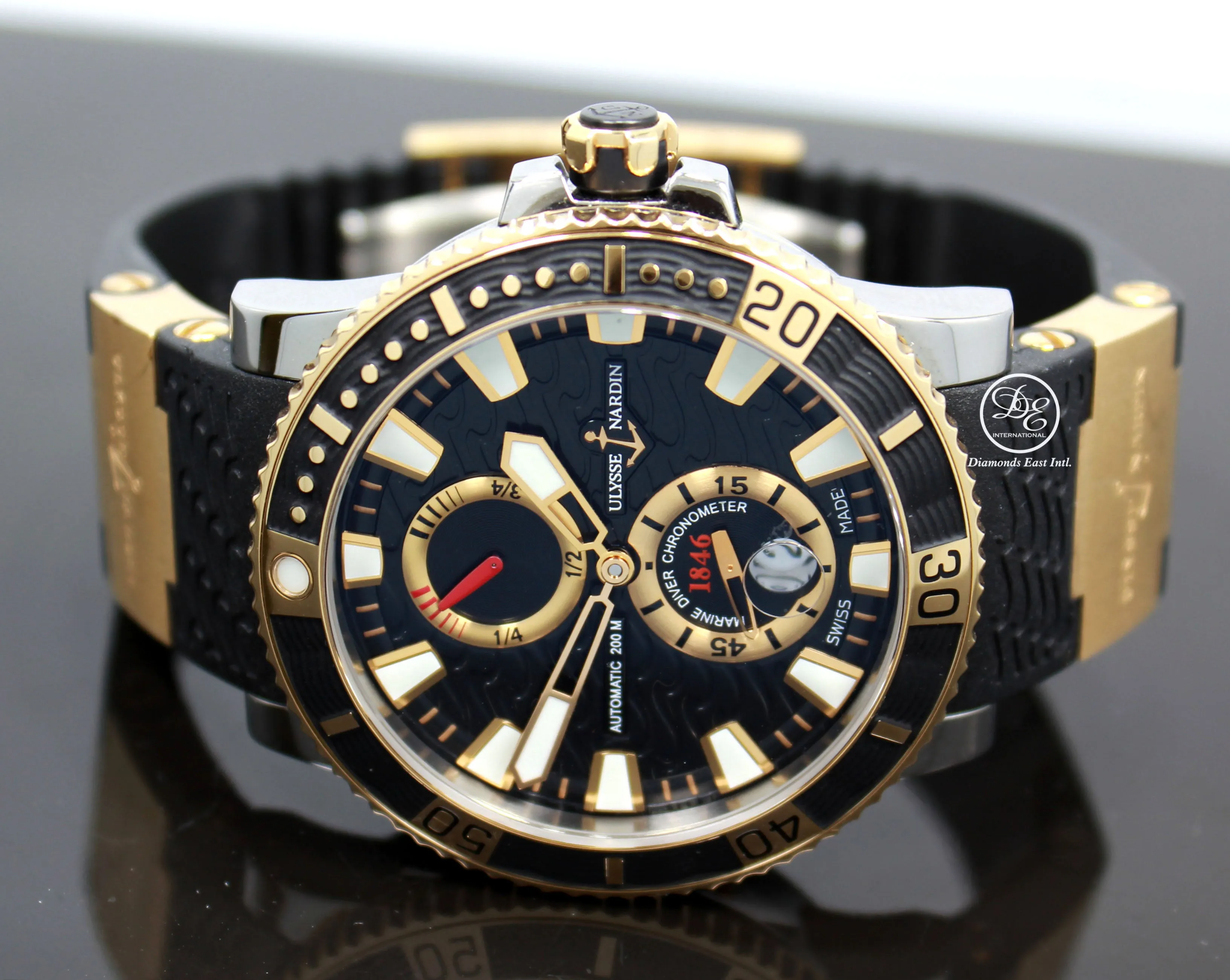 Ulysse Nardin Maxi Marine Diver 265-90 Titanium 18k Rose Gold 45mm Blacl Dial Watch BOX/PAPER