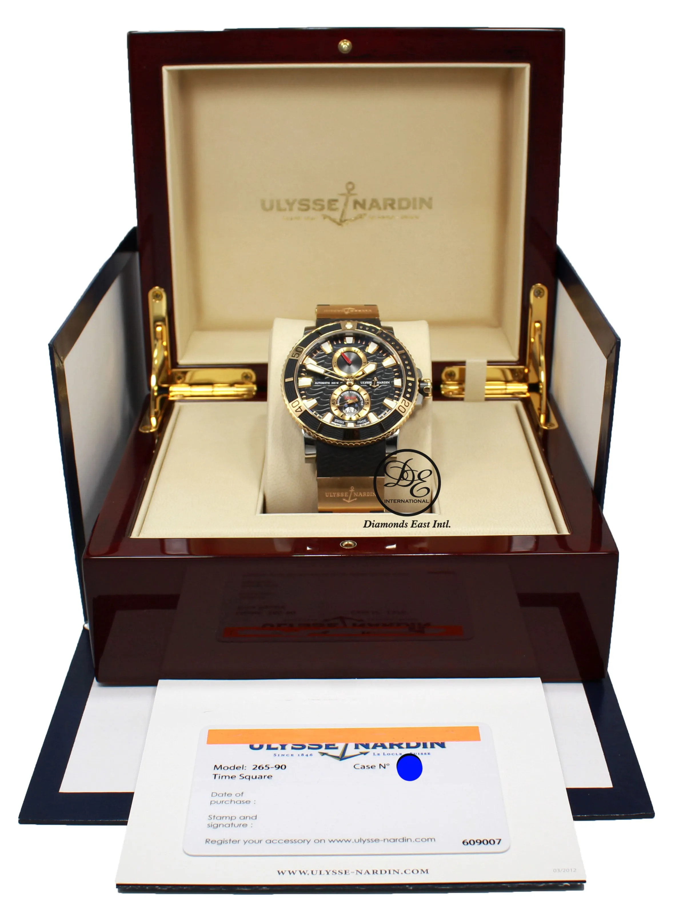 Ulysse Nardin Maxi Marine Diver 265-90 Titanium 18k Rose Gold 45mm Blacl Dial Watch BOX/PAPER