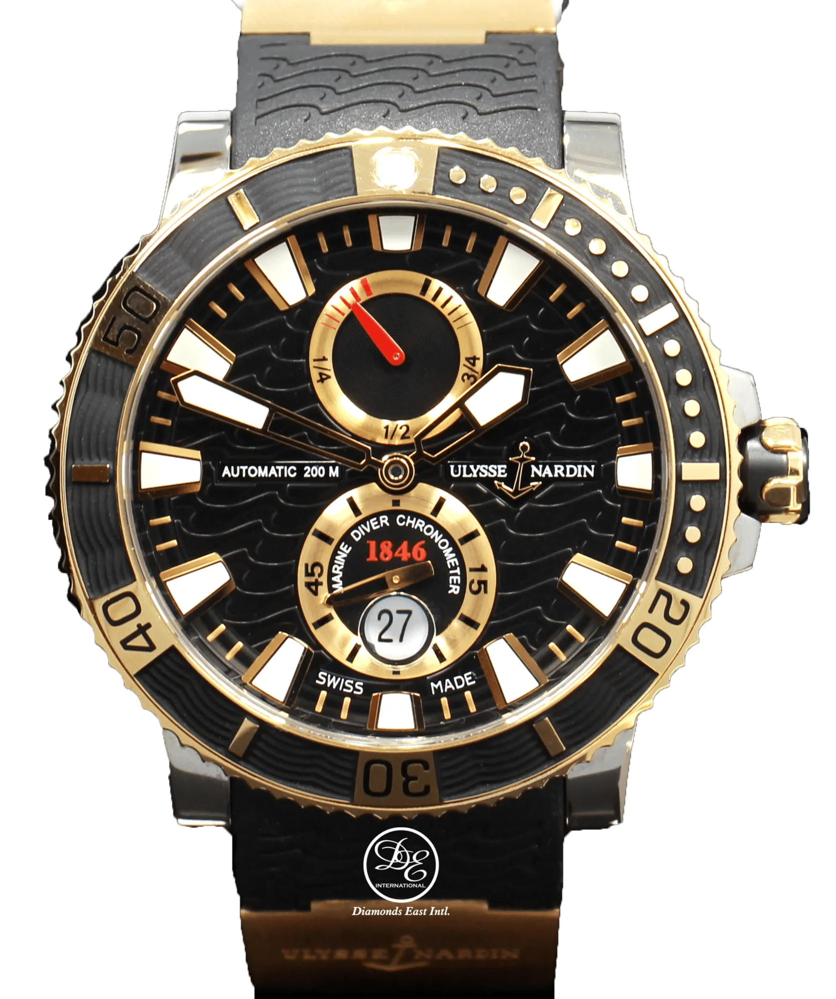 Ulysse Nardin Maxi Marine Diver 265-90 Titanium 18k Rose Gold 45mm Blacl Dial Watch BOX/PAPER