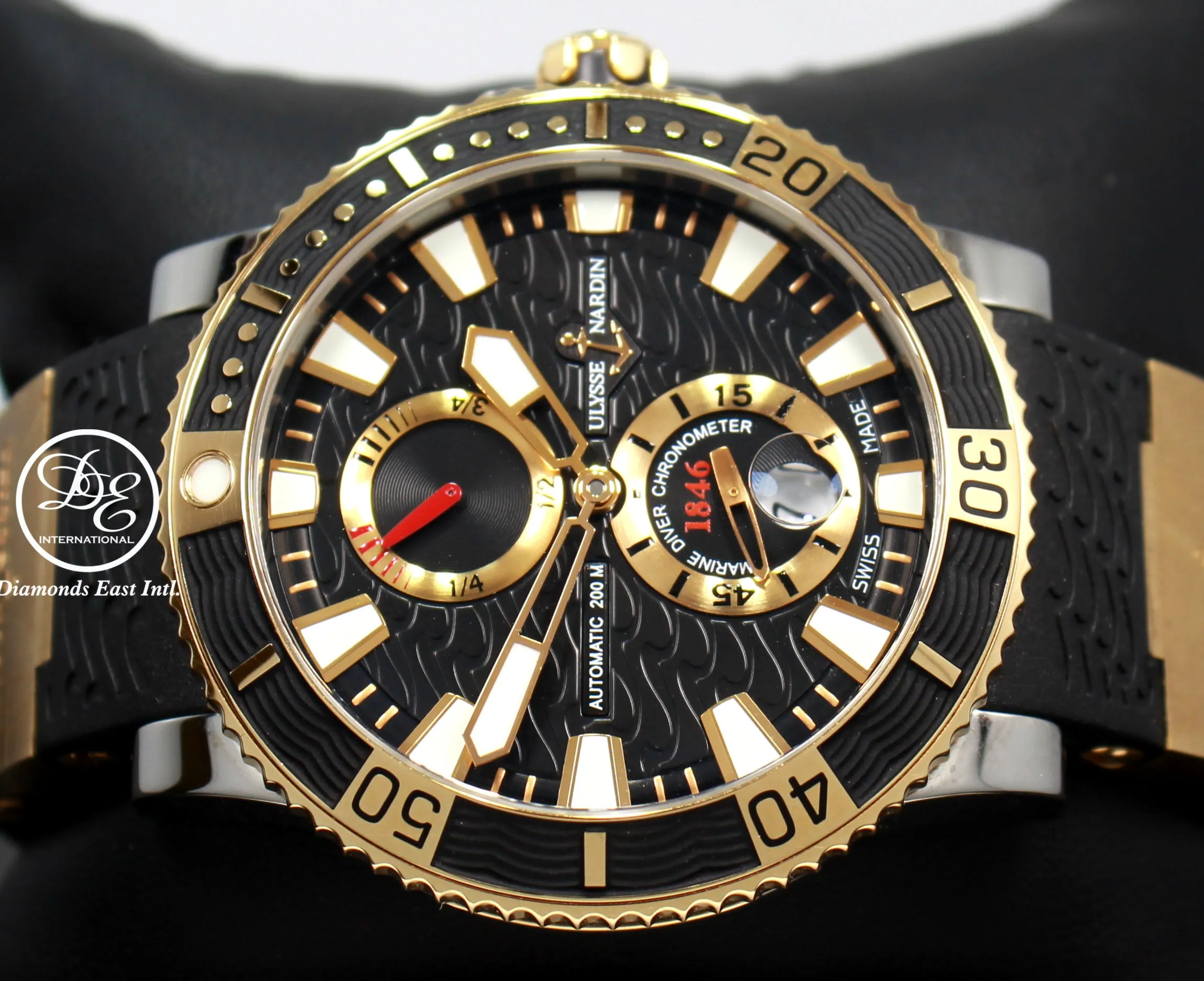 Ulysse Nardin Maxi Marine Diver 265-90 Titanium 18k Rose Gold 45mm Blacl Dial Watch BOX/PAPER