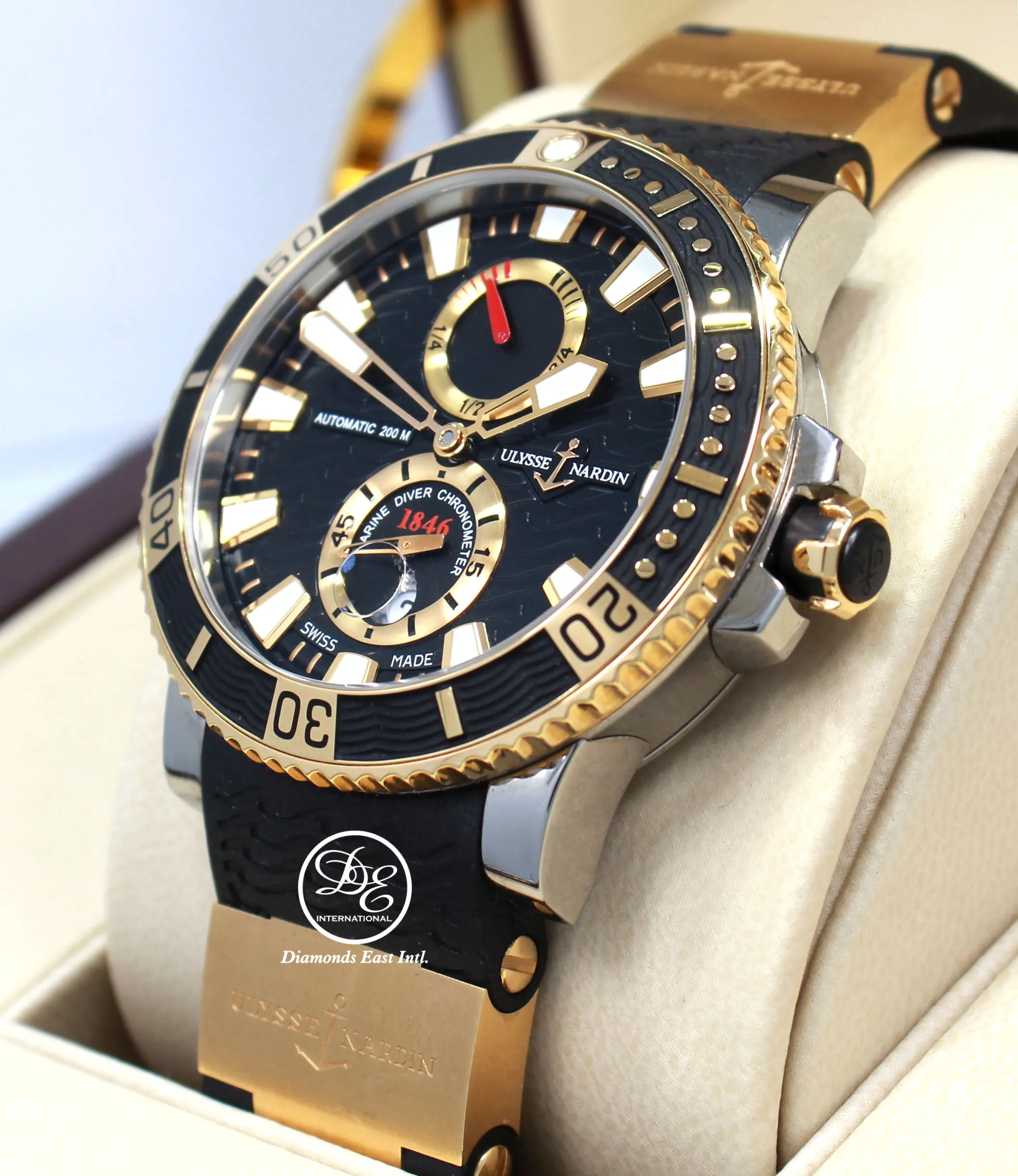 Ulysse Nardin Maxi Marine Diver 265-90 Titanium 18k Rose Gold 45mm Blacl Dial Watch BOX/PAPER