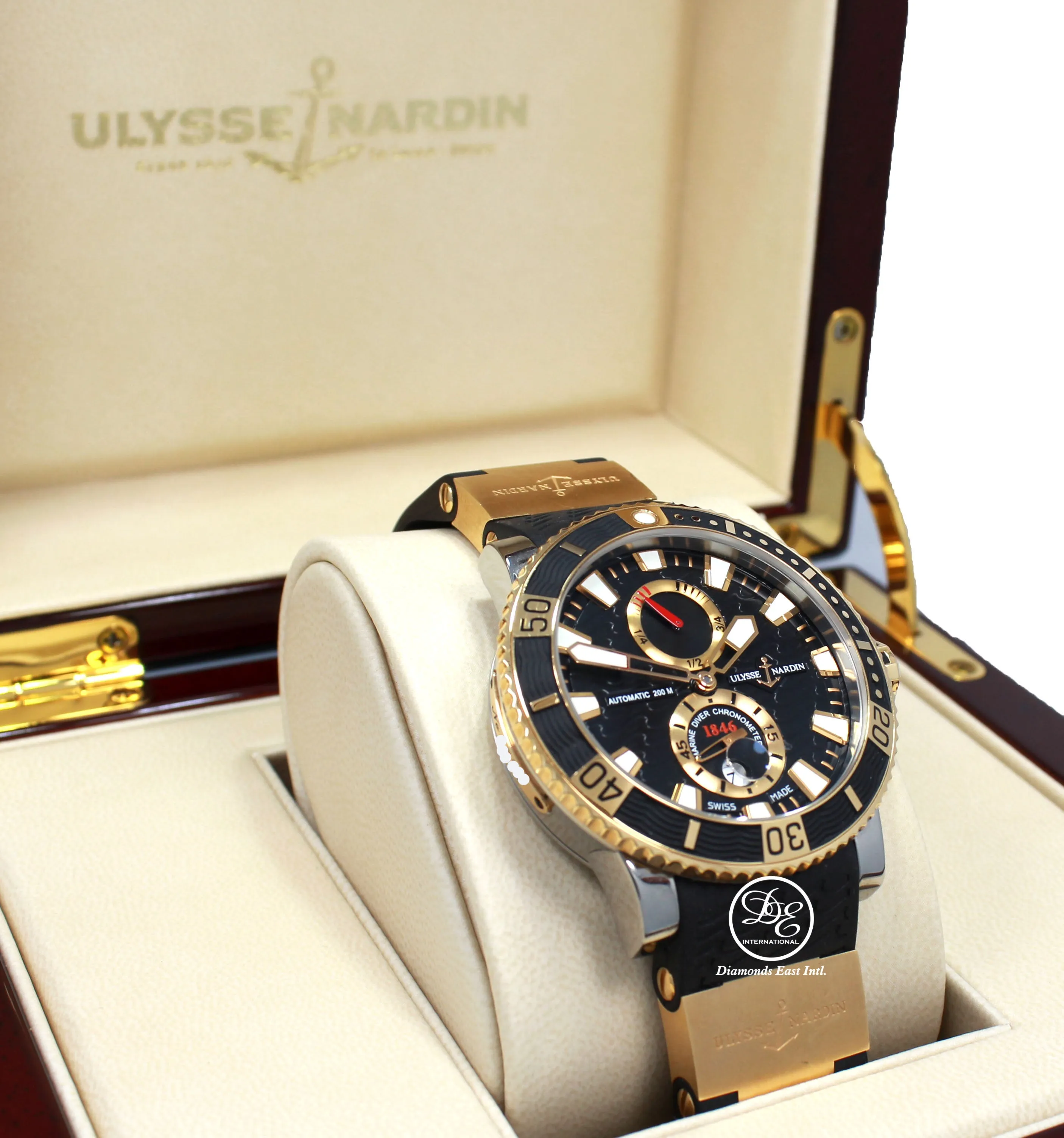 Ulysse Nardin Maxi Marine Diver 265-90 Titanium 18k Rose Gold 45mm Blacl Dial Watch BOX/PAPER