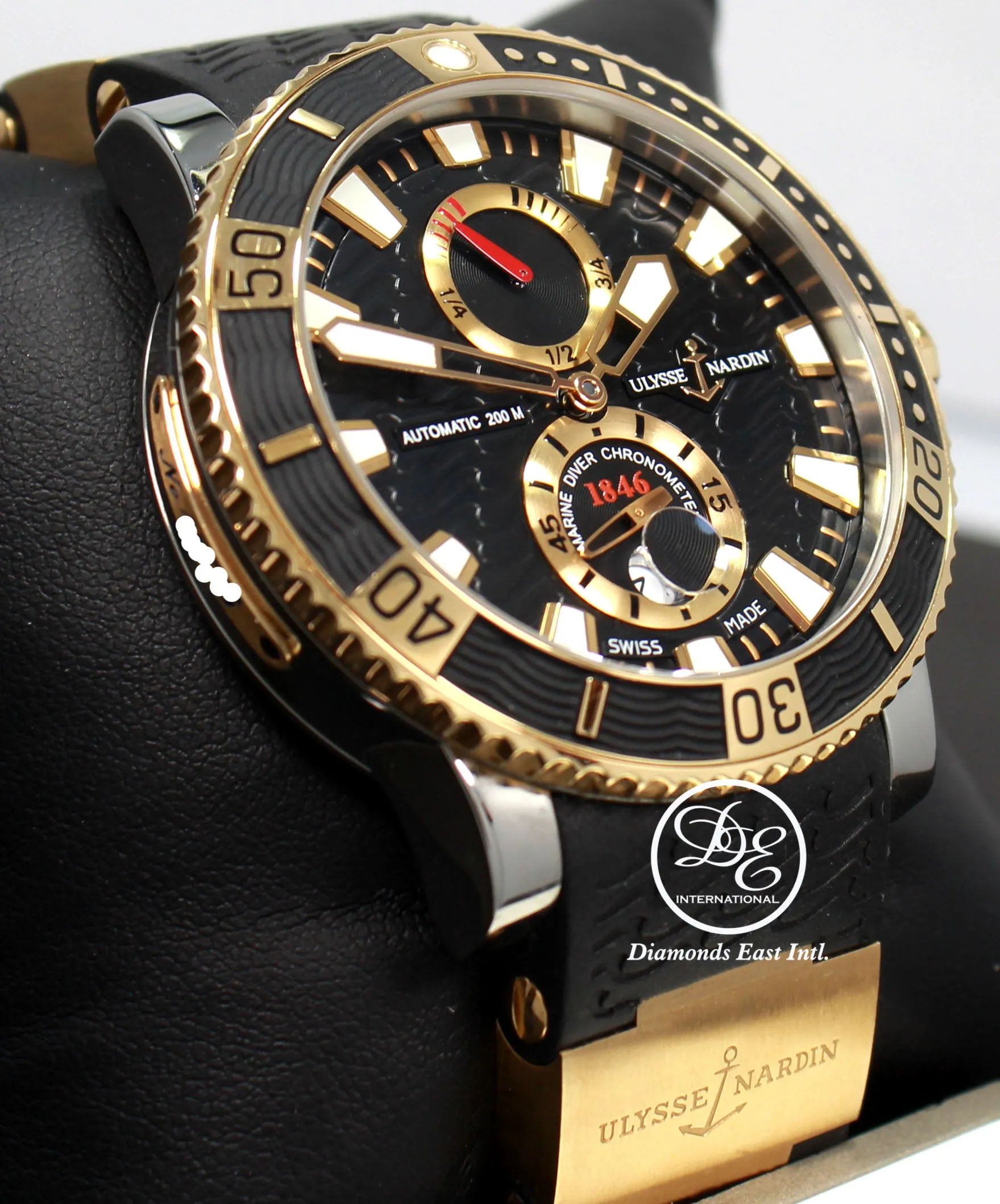 Ulysse Nardin Maxi Marine Diver 265-90 Titanium 18k Rose Gold 45mm Blacl Dial Watch BOX/PAPER