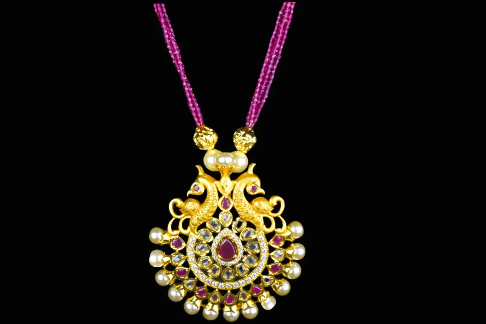 Uncut American Diamonds Pendent Set With Ruby Necklace By Asp Fashion Jewellery