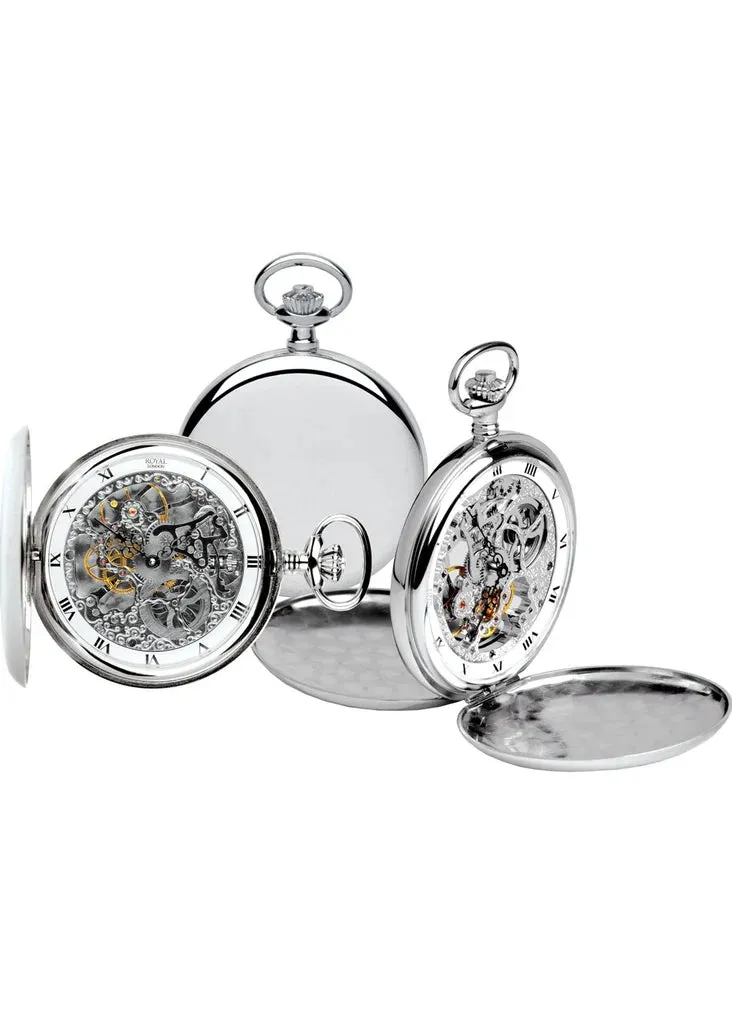 Unique Mechanical Skeleton Silver Pocket Watch – Double Opening, Exquisite Design