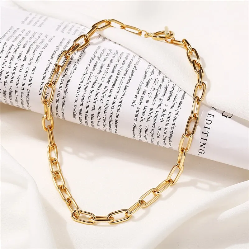 VenusFox 17KM Trendy Gold Thick Chain Necklace for Women Fashion Mixed Linked Circle Necklaces Minimalist Choker Necklace Party Jewelry