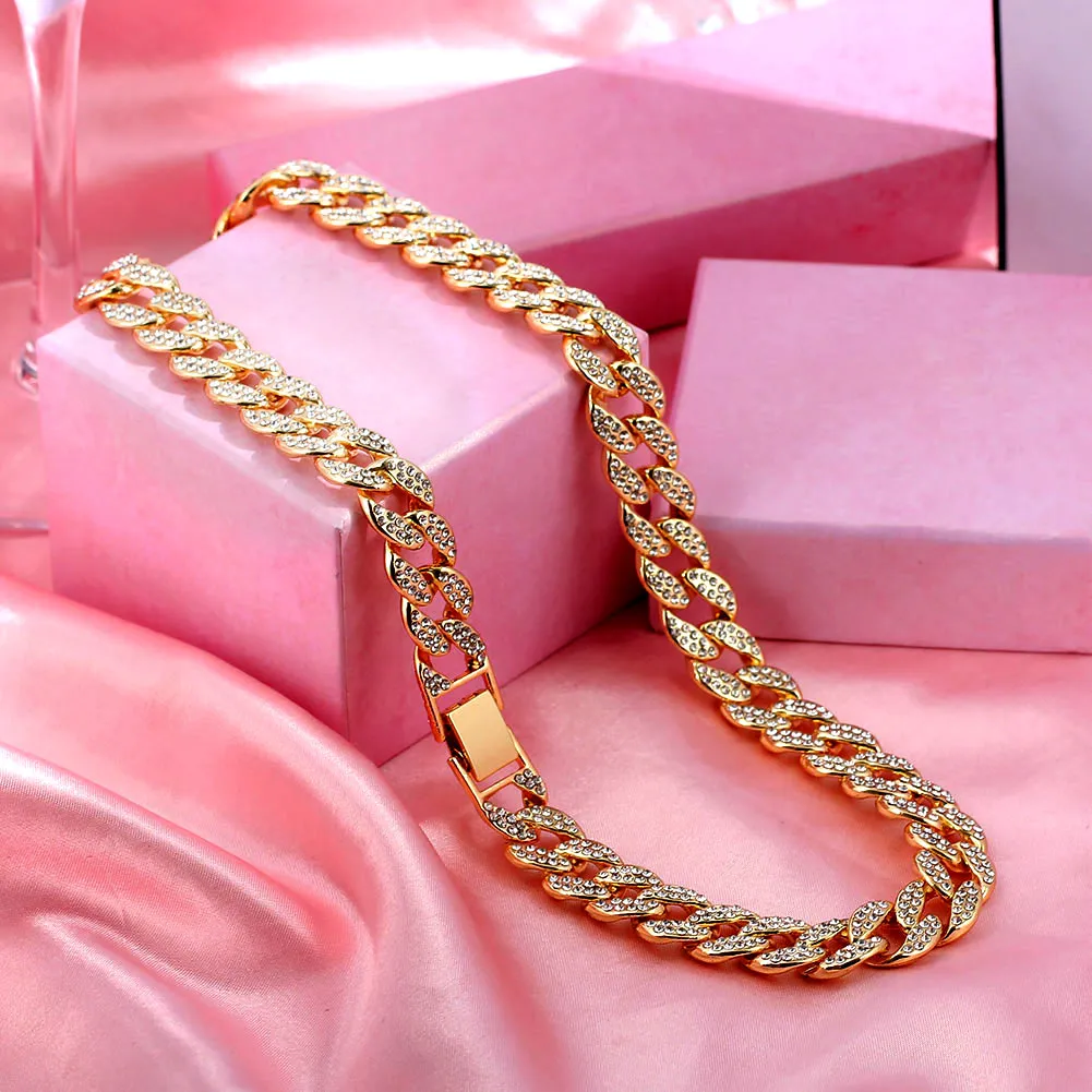 VenusFox Caraquet Punk Hip Hop Cuban Link Chain Choker Necklace Iced Out Rapper Crystal Necklace Fashion Bling Rhinestone Jewelry Gift