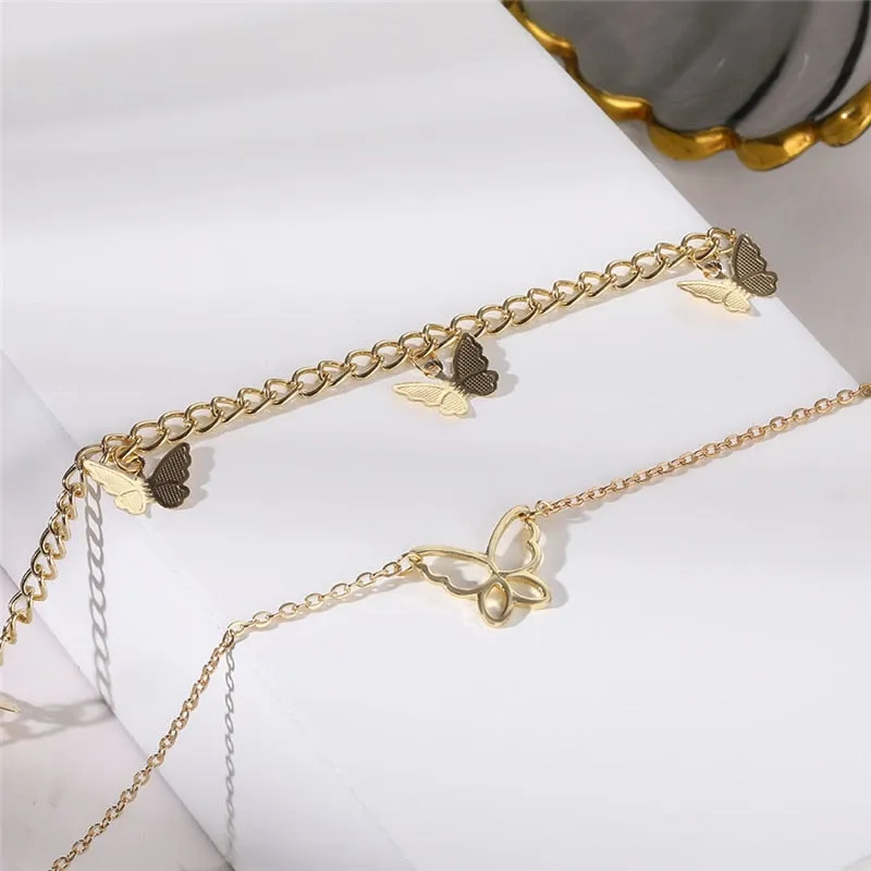 VenusFox Fashion Cute Butterfly Choker Necklace For Women Gold Color Layered Chain Butterfly Pendant Necklace Female Chocker Jewelry