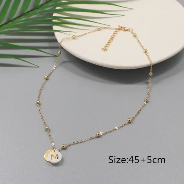 VenusFox Shell Letter Beads Necklace Women Natural Fresh Water Baroque Irregular Pearl Love Layered Gold Chain Vintage Choker Jewelry