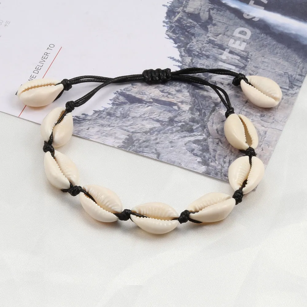 VenusFox Women Shells Necklaces Bracelets Set Natural Sea Conch Braid Chain Choker Bangles Charms Jewelry Girl Friendship Gifts Handmade