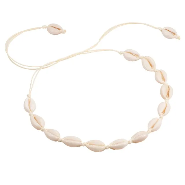 VenusFox Women Shells Necklaces Bracelets Set Natural Sea Conch Braid Chain Choker Bangles Charms Jewelry Girl Friendship Gifts Handmade