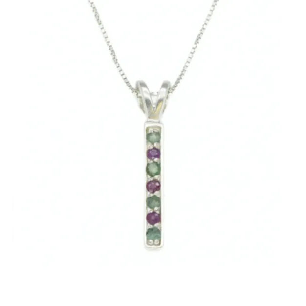 Vertical Ruby Pendant - Real Emerald Necklace - Layering Necklace