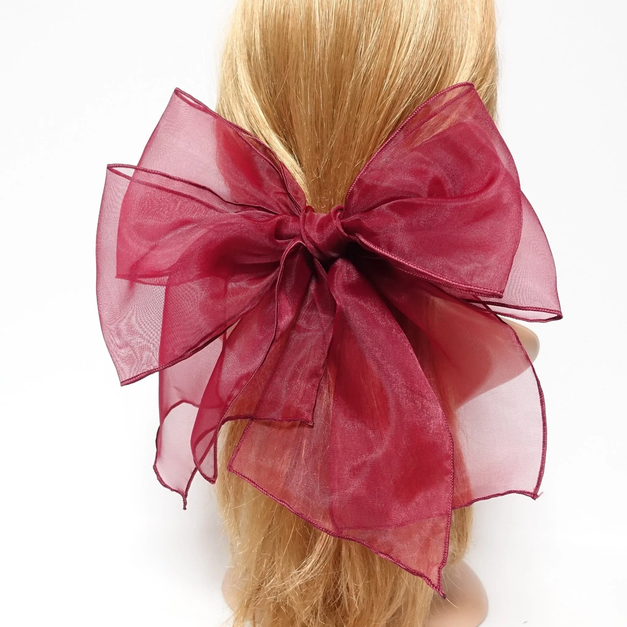 very big translucent hair bow organdy layered fine mesh bow clip special event hair accessory for woman