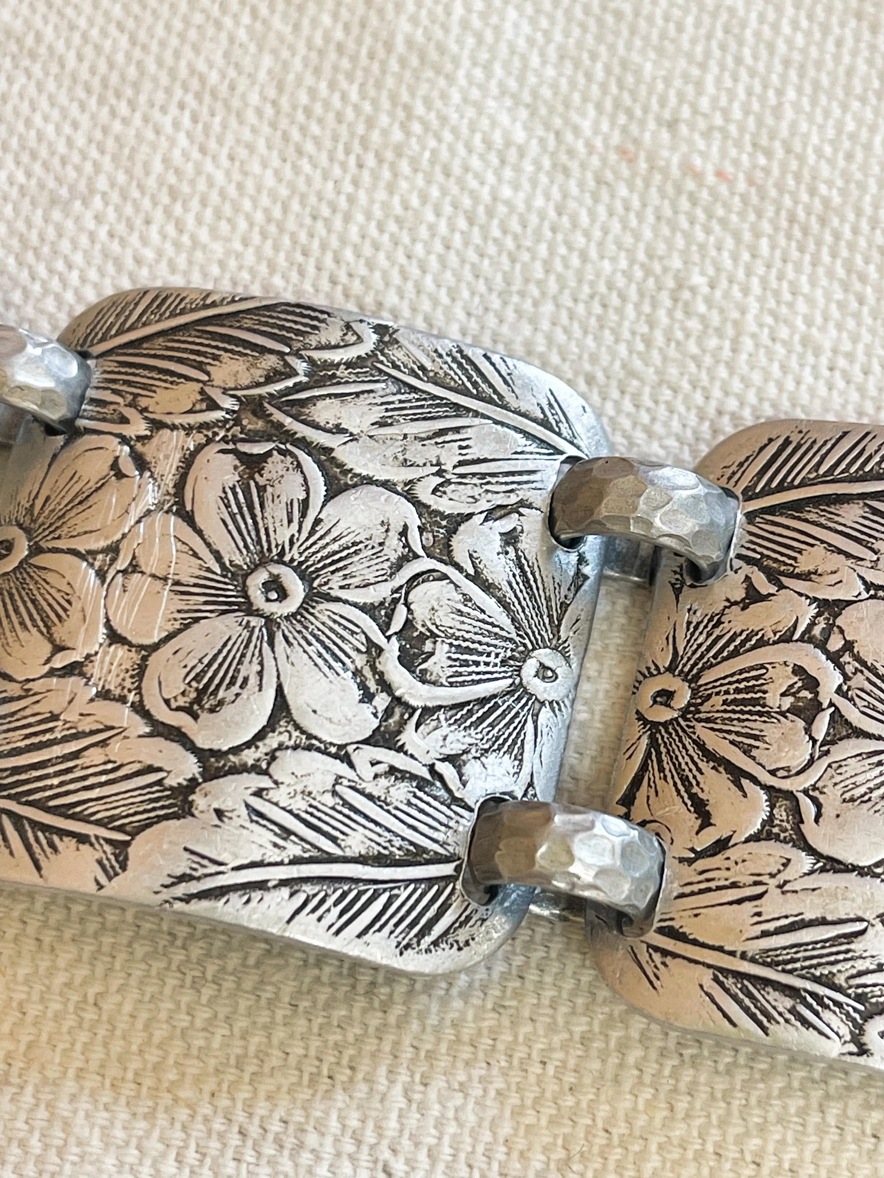 Vintage 40's Aluminum Floral Bracelet