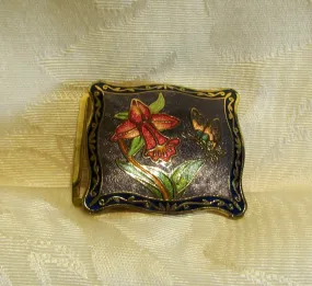 Vintage Guilloche Belt Buckle Enamel Butterfly Daffodil Flower Design