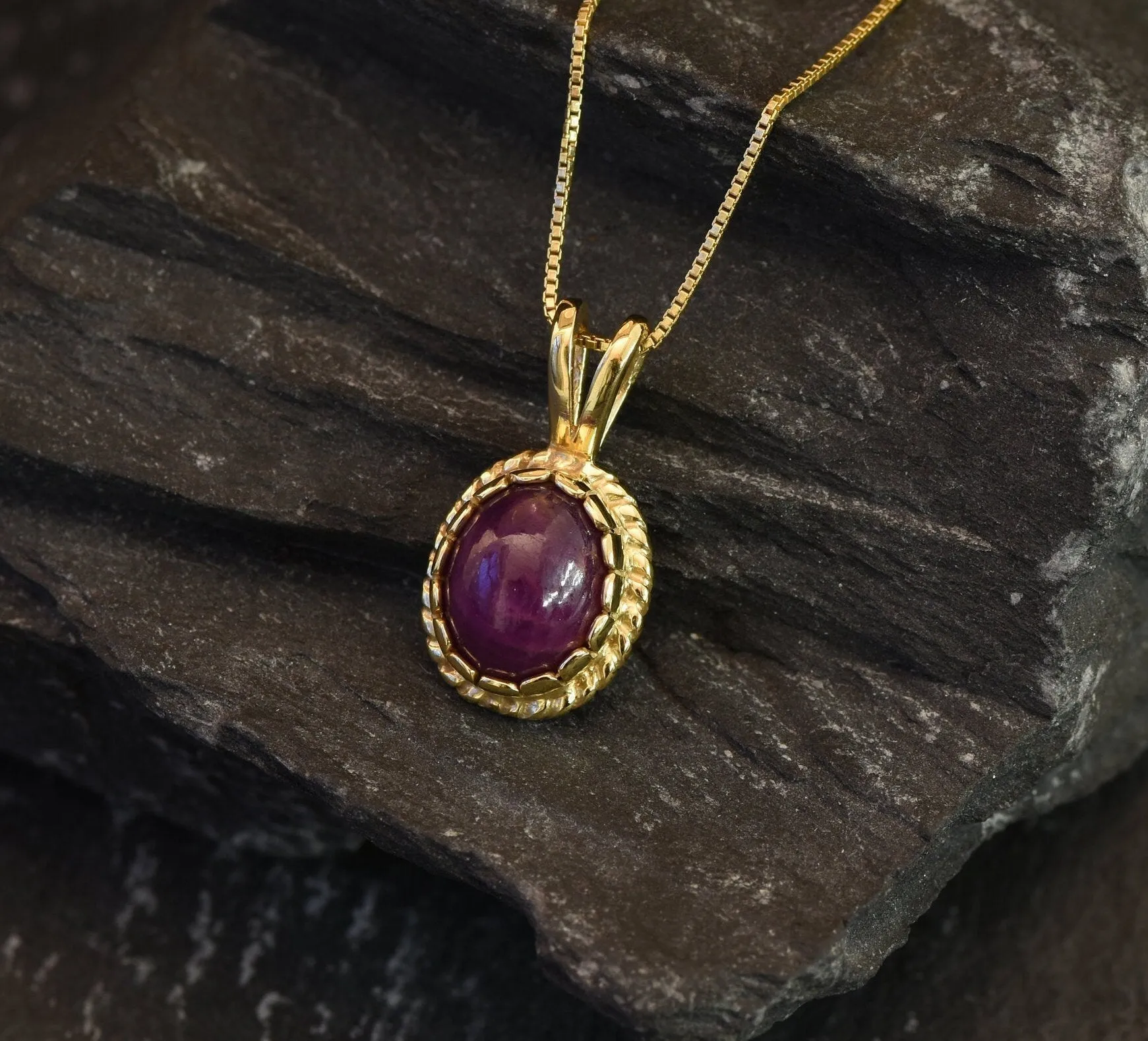 Vintage Ruby Gold Pendant - Natural Ruby Necklace, Gold Ruby Pendant