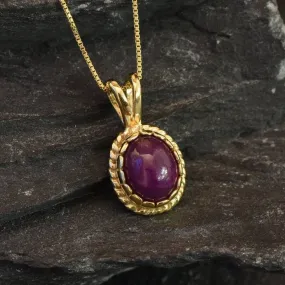 Vintage Ruby Gold Pendant - Natural Ruby Necklace, Gold Ruby Pendant