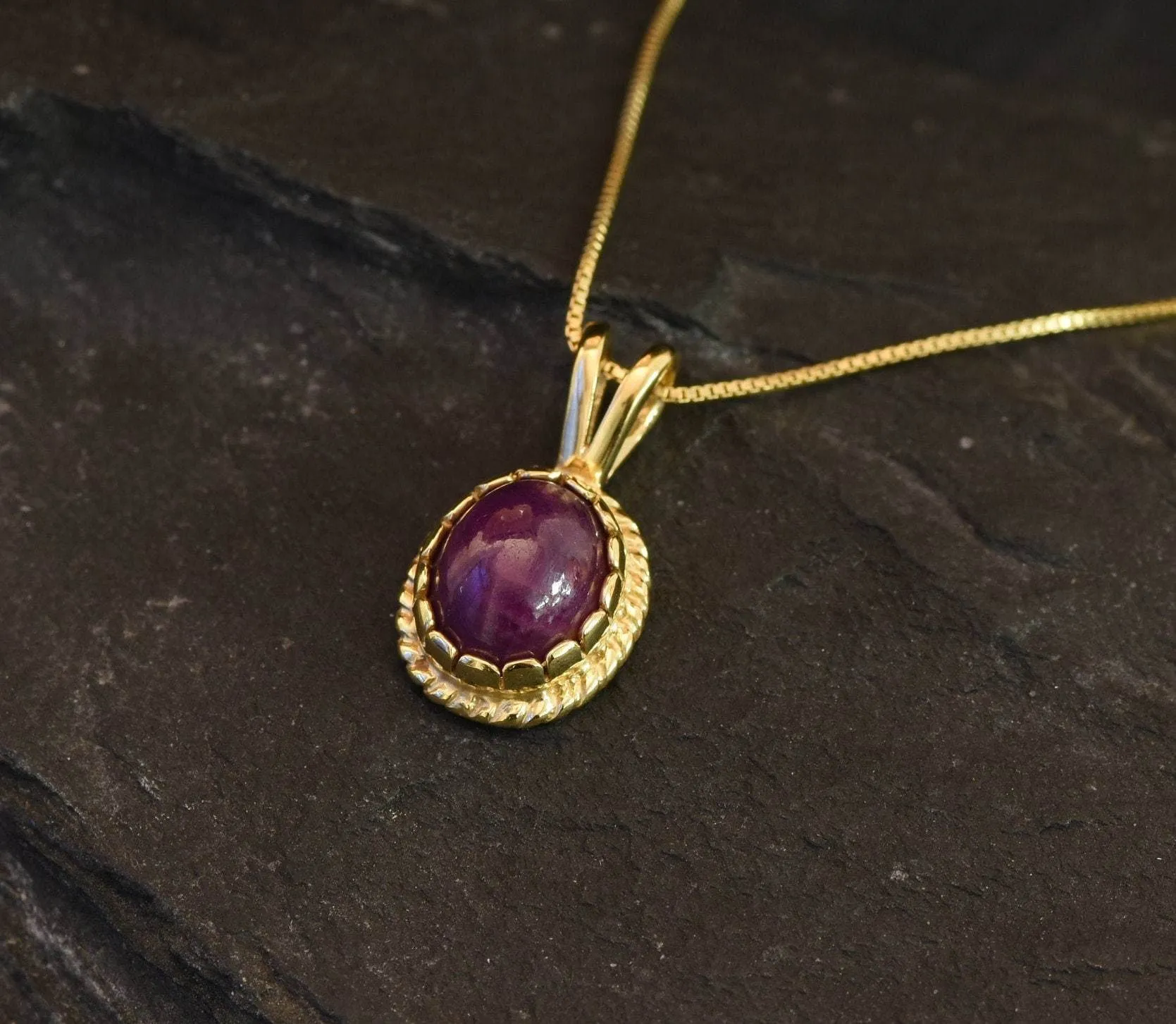 Vintage Ruby Gold Pendant - Natural Ruby Necklace, Gold Ruby Pendant