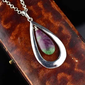 Vintage Silver Ruby Zoisite Pendant Necklace