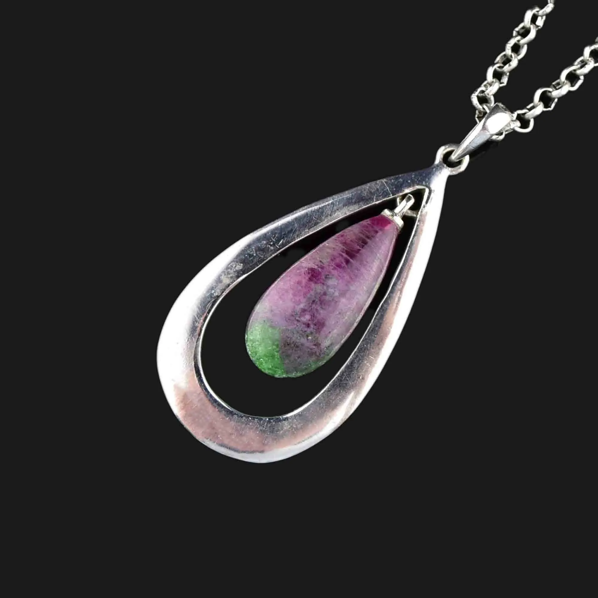 Vintage Silver Ruby Zoisite Pendant Necklace