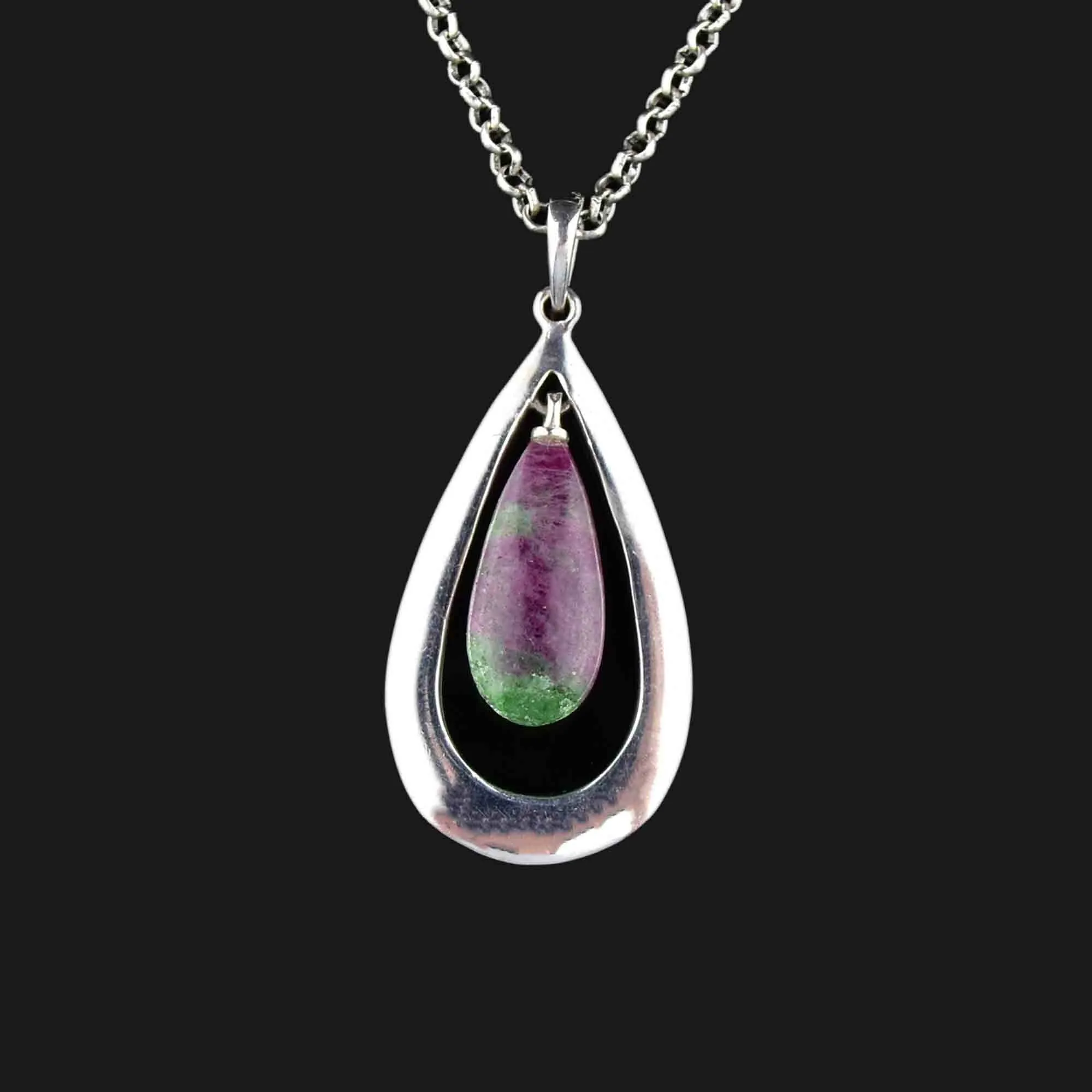 Vintage Silver Ruby Zoisite Pendant Necklace