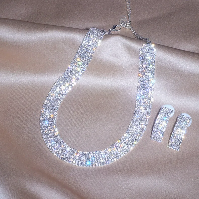 Wedding Jewelry Luxury Classic Crystal Jewelry Set for Bride with Rhinestones