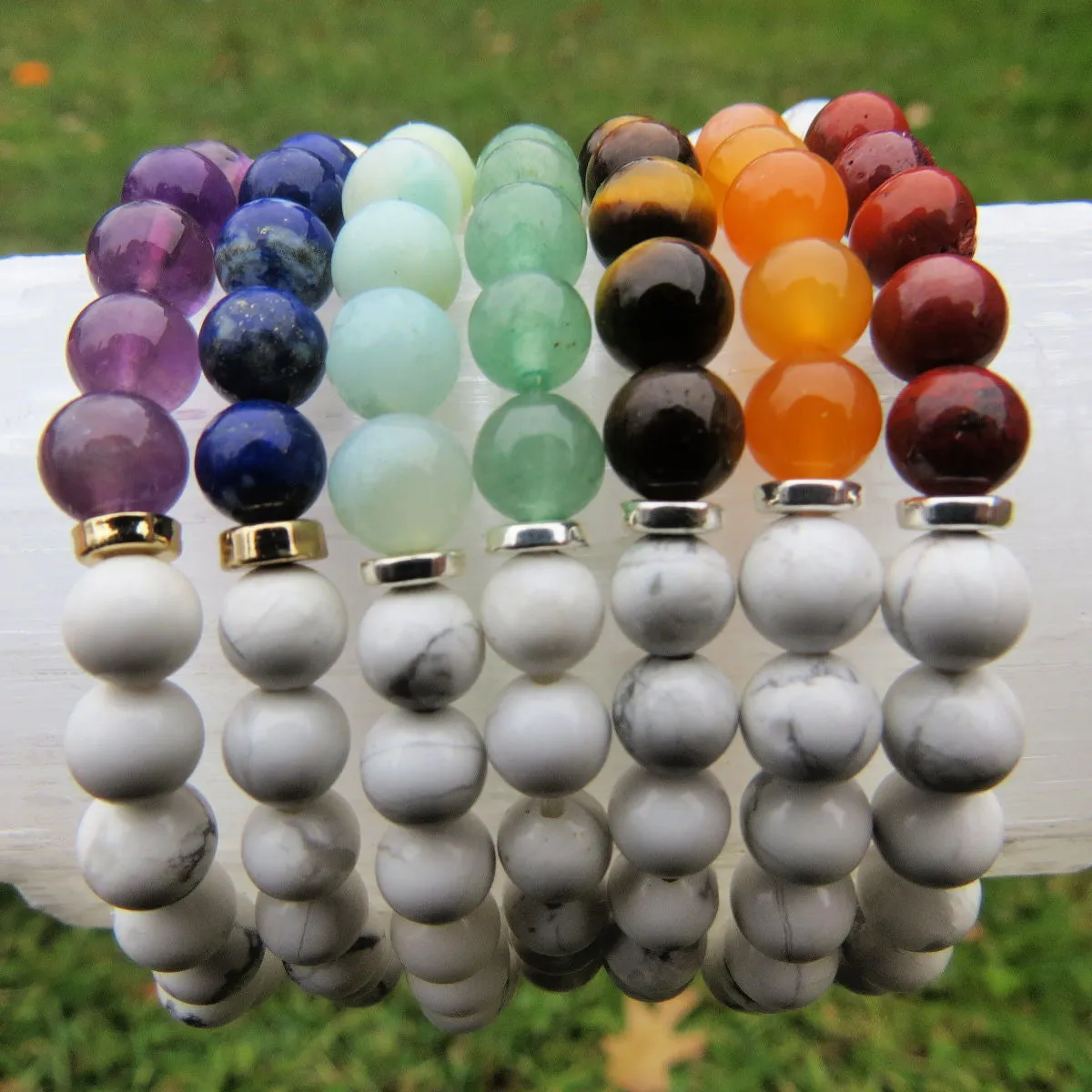 White Chakra Bracelet   Crystal Healing Stone of Choice | 7 Chakra Bracelet Set