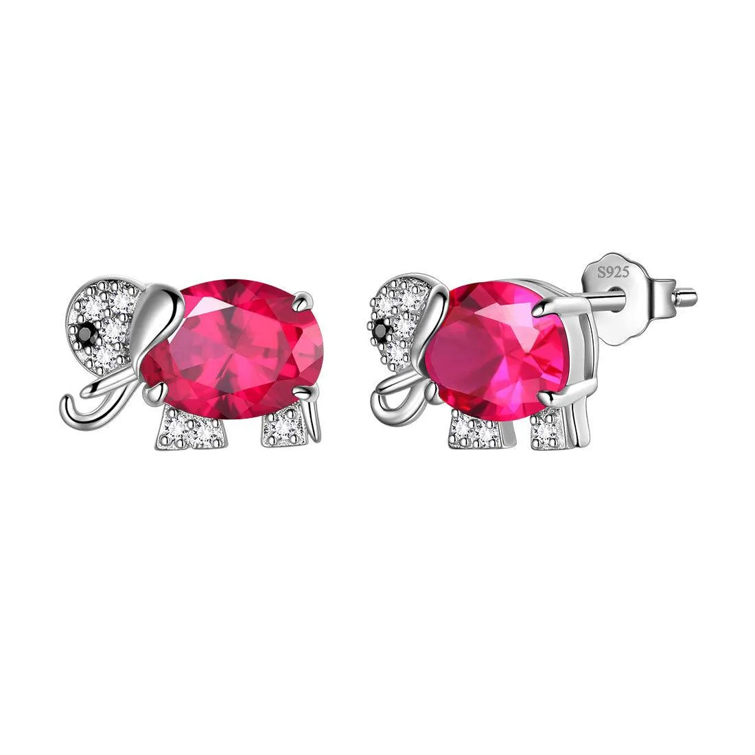 Women Elephant Necklace Earrings Ring Jewelry Set July Ruby Birthstone Girls Birthday Gift