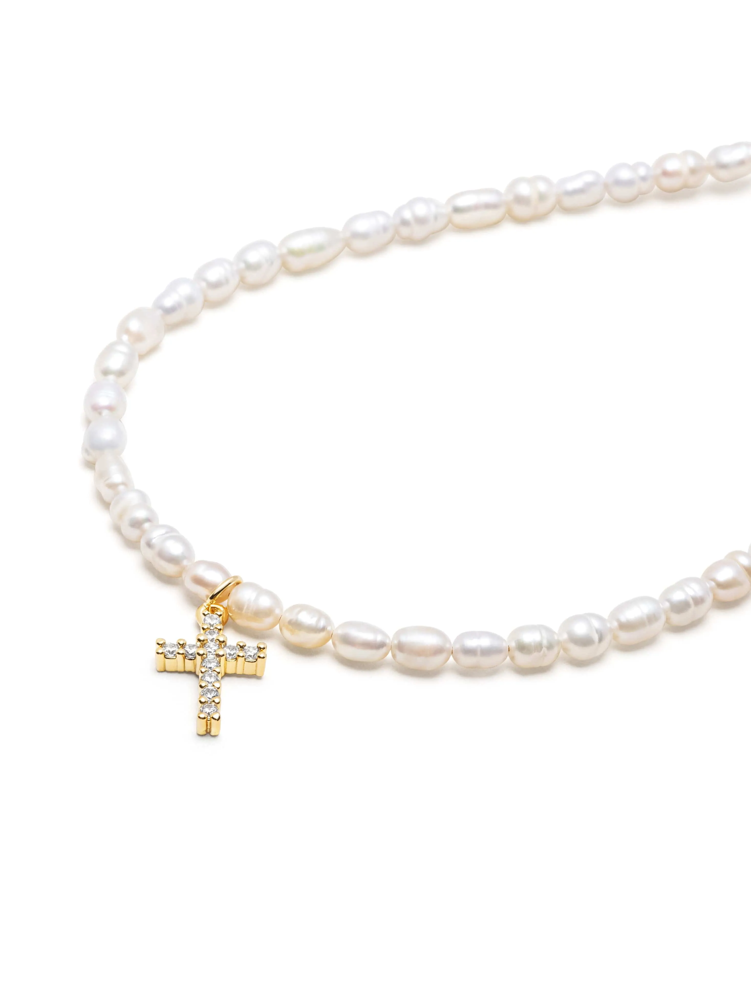 Women's Mini Pearl Choker with Cross