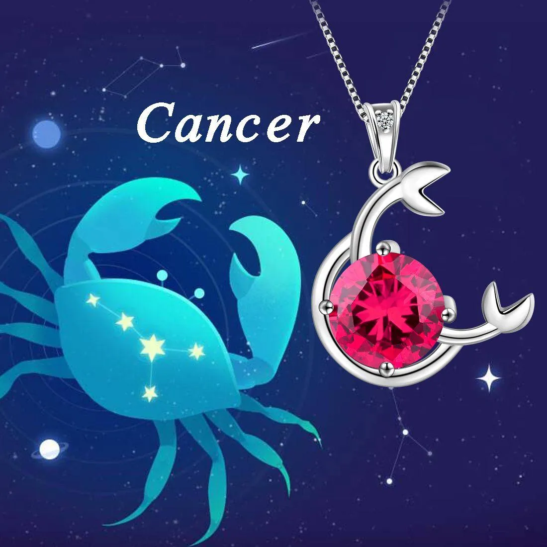 Zodiac Cancer Necklace July Birthstone Pendant Women Girls Jewelry Birthday Gift Women Girls Jewelry Birthday Gift